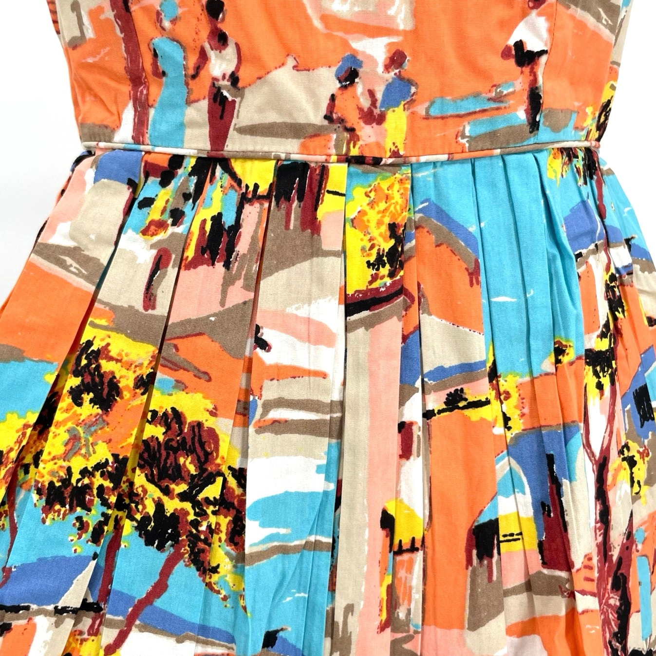 Emily Fin Claudia Havana Pleats Dress Blue Pink Summer Coastal Print Size S New — image 7 of 8